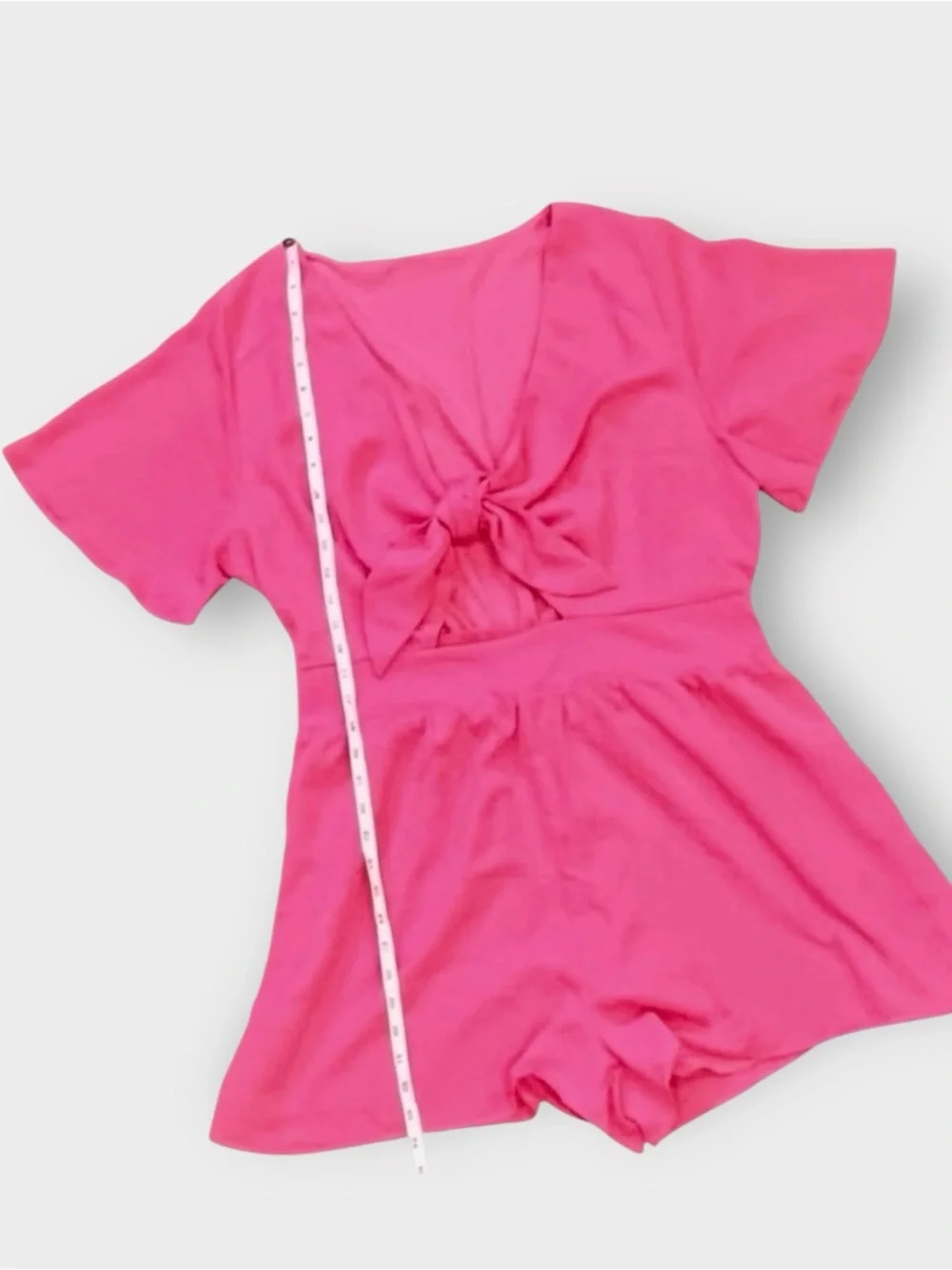 Hot Pink Tie Front Romper XL XXL Flutter Sleeve Cutout Vacation Barbiecore